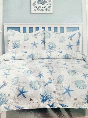 Caribbean Joe "Shells & Notes" Boho Coastal Quilt & Shams King Size